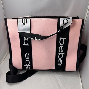Bebe Pink and Black Canvas Tote